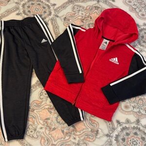 Adidas Kids Red and Black Fleece lined suit
